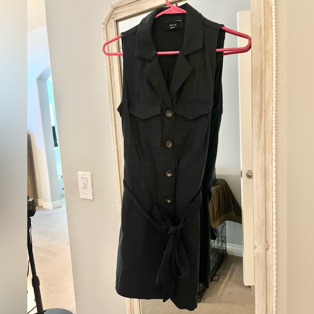 Navy Collared Button Up Dress - Picture 2 of 3